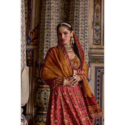 KALISTA Maroon Sameera Lehenga with Blouse and Dupatta (Set of 3)
