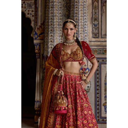 KALISTA Maroon Sameera Lehenga with Blouse and Dupatta (Set of 3)