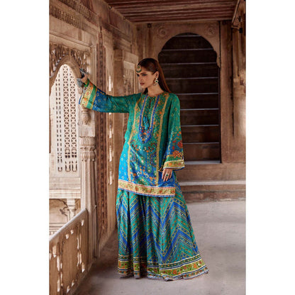 KALISTA Green Amaira Palazzo with Kurta and Dupatta (Set of 3)