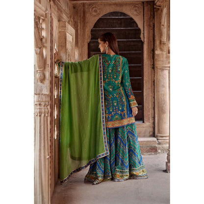KALISTA Green Amaira Palazzo with Kurta and Dupatta (Set of 3)