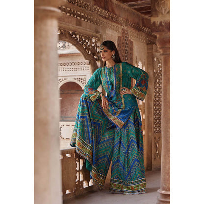 KALISTA Green Amaira Palazzo with Kurta and Dupatta (Set of 3)