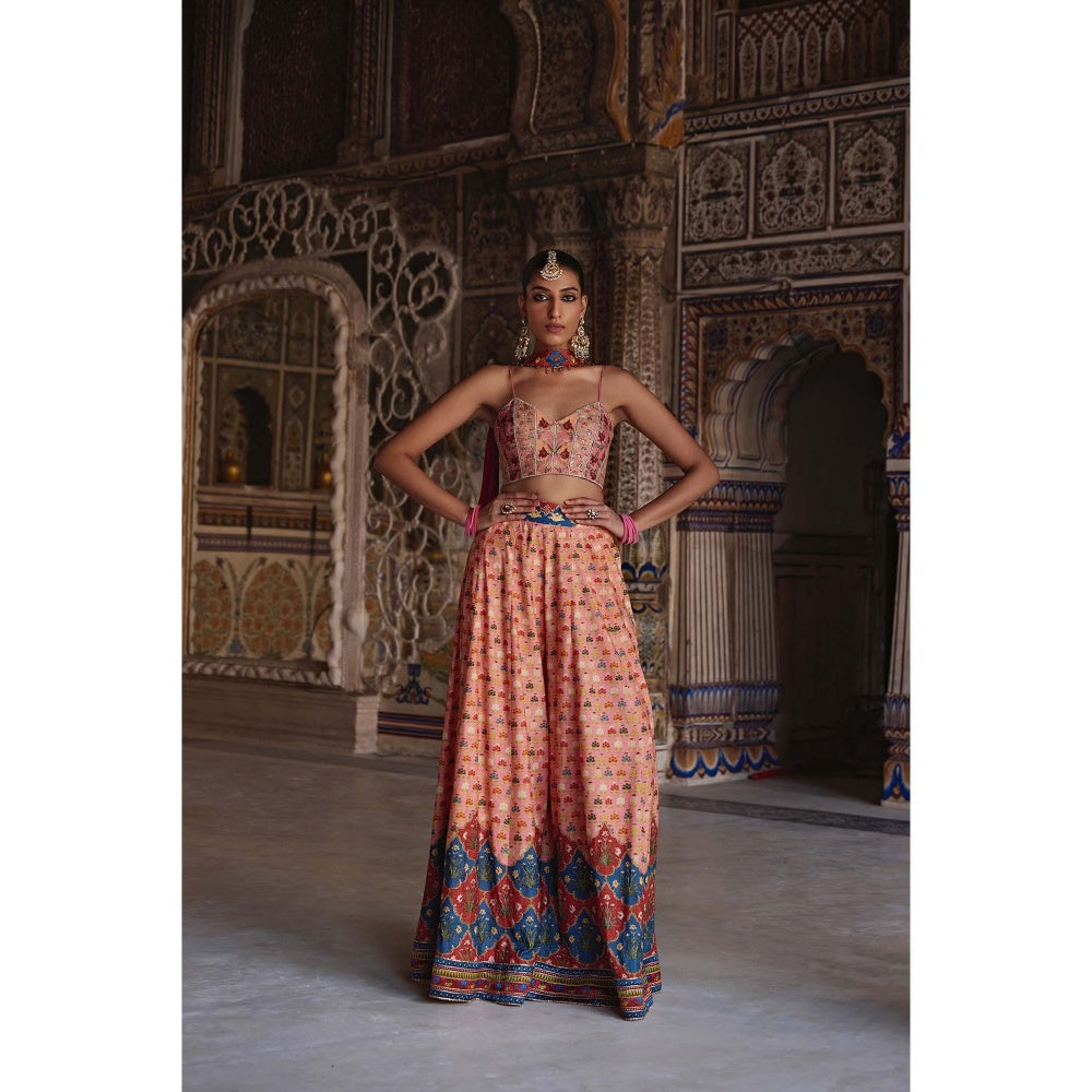 KALISTA Peach Saima Palazzo with Bustier and Dupatta (Set of 3)