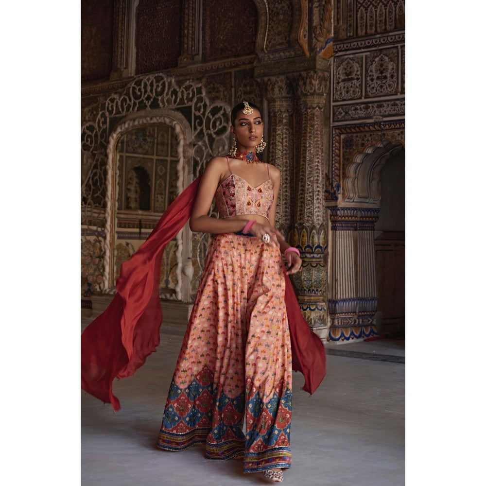 KALISTA Peach Saima Palazzo with Bustier and Dupatta (Set of 3)