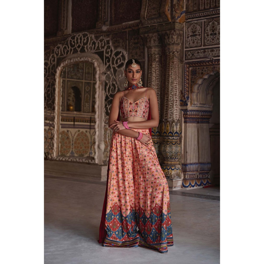 KALISTA Peach Saima Palazzo with Bustier and Dupatta (Set of 3)