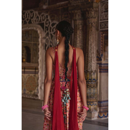 KALISTA Peach Saima Palazzo with Bustier and Dupatta (Set of 3)