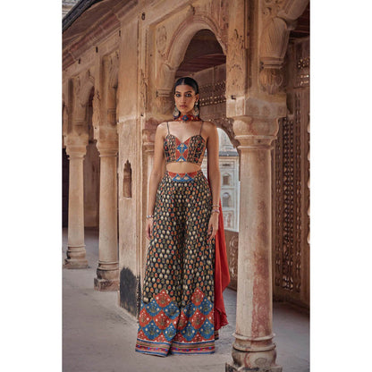 KALISTA Black Saima Palazzo with Bustier and Dupatta (Set of 3)