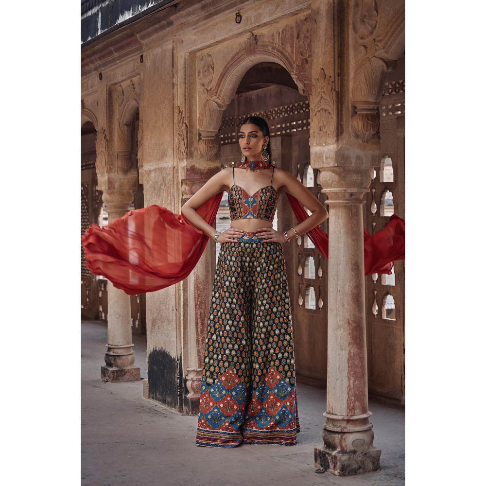 KALISTA Black Saima Palazzo with Bustier and Dupatta (Set of 3)