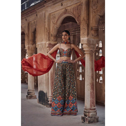 KALISTA Black Saima Palazzo with Bustier and Dupatta (Set of 3)