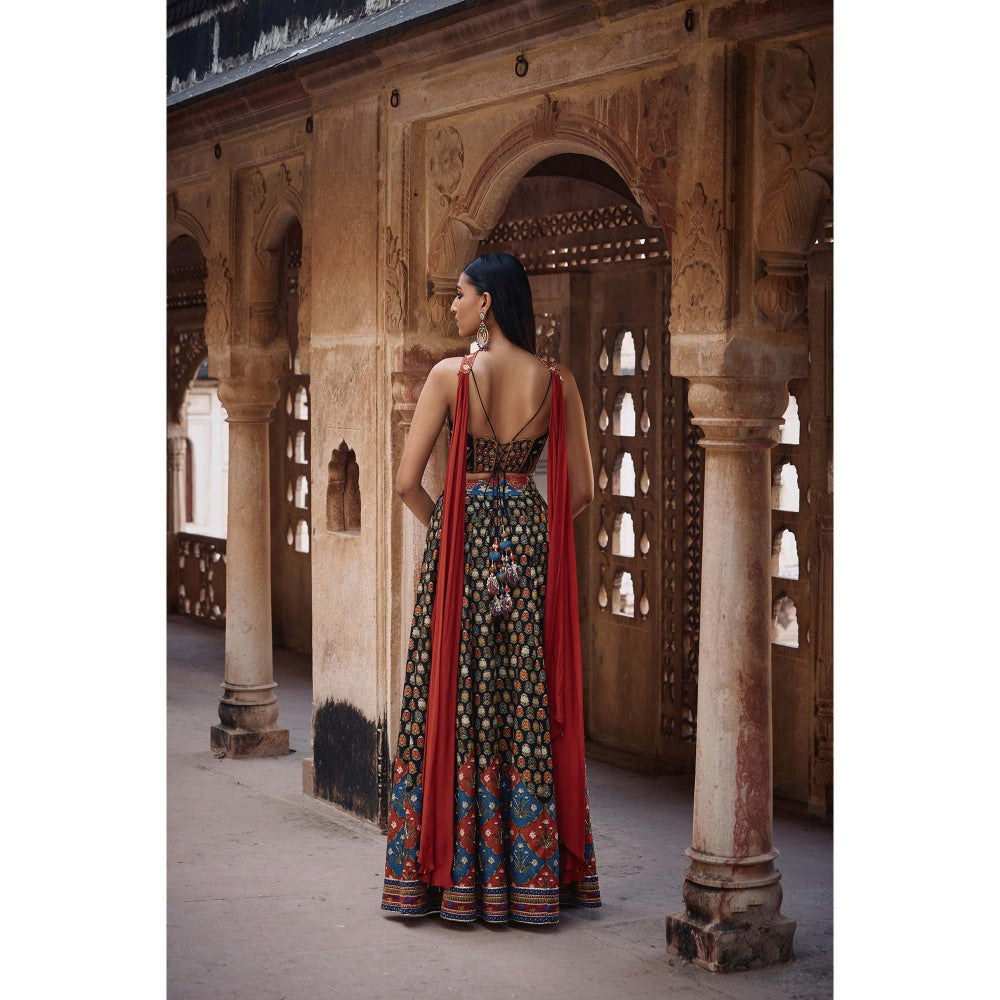 KALISTA Black Saima Palazzo with Bustier and Dupatta (Set of 3)