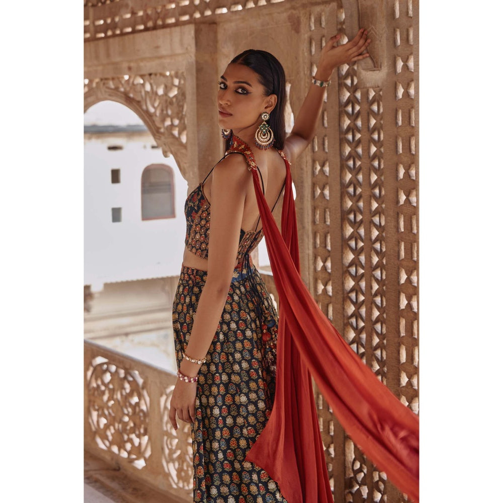 KALISTA Black Saima Palazzo with Bustier and Dupatta (Set of 3)