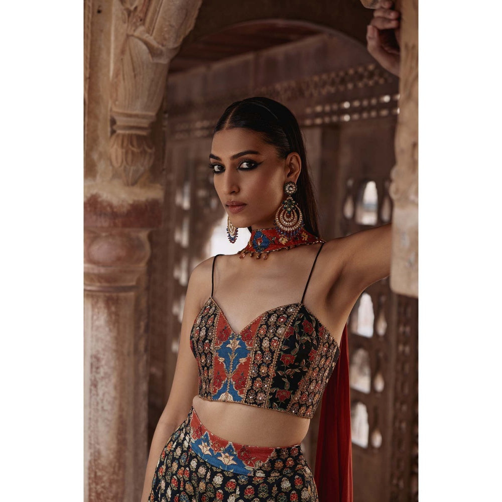 KALISTA Black Saima Palazzo with Bustier and Dupatta (Set of 3)