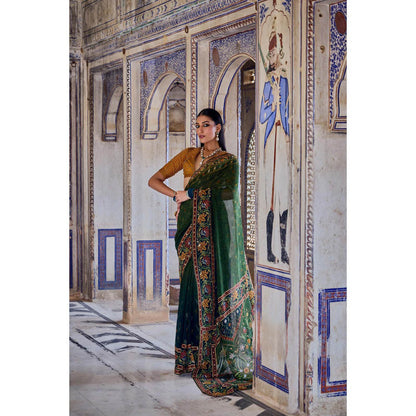 KALISTA Green Aarne Saree with Stitched Blouse