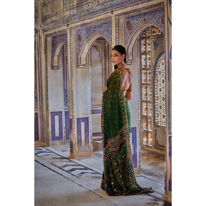KALISTA Green Aarne Saree with Stitched Blouse