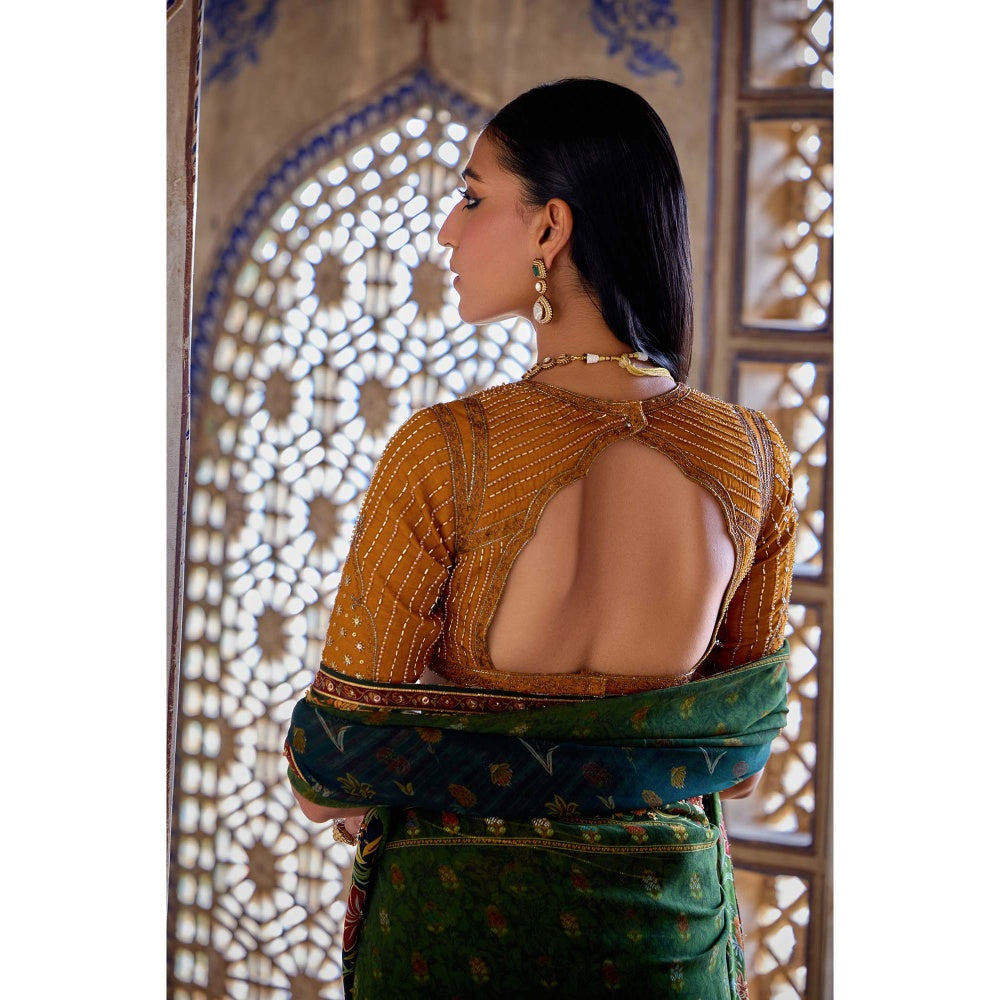 KALISTA Green Aarne Saree with Stitched Blouse