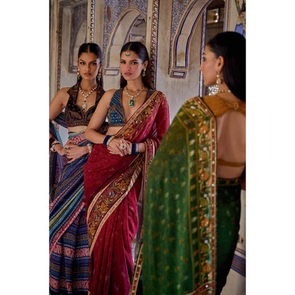 KALISTA Green Aarne Saree with Stitched Blouse