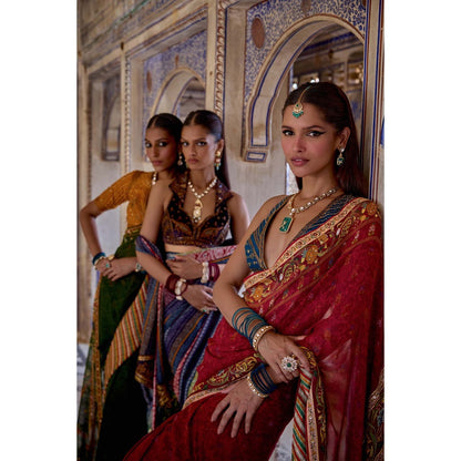 KALISTA Red Chhaya Saree with Stitched Blouse