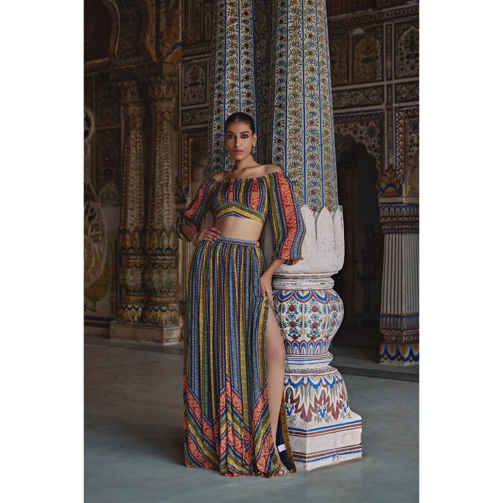 KALISTA Multi-Colour Samah Skirt with Crop Top (Set of 2)