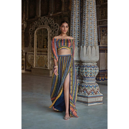 KALISTA Multi-Colour Samah Skirt with Crop Top (Set of 2)