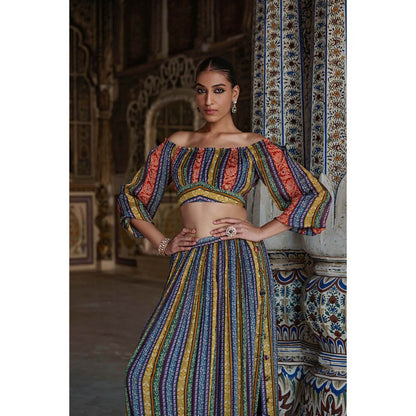 KALISTA Multi-Colour Samah Skirt with Crop Top (Set of 2)