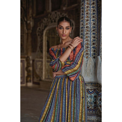 KALISTA Multi-Colour Samah Skirt with Crop Top (Set of 2)