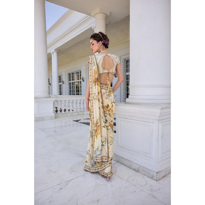 KALISTA Yellow Draped Saree with Stitched Blouse
