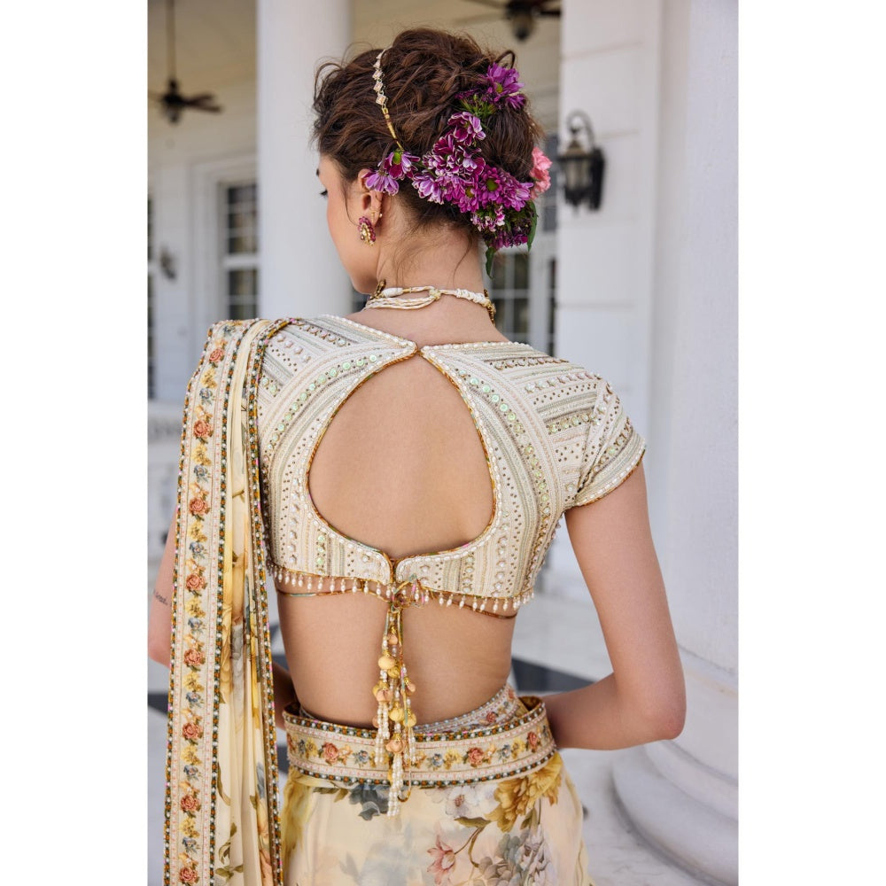 KALISTA Yellow Draped Saree with Stitched Blouse