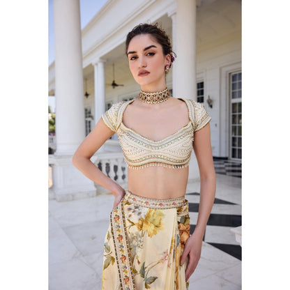 KALISTA Yellow Draped Saree with Stitched Blouse
