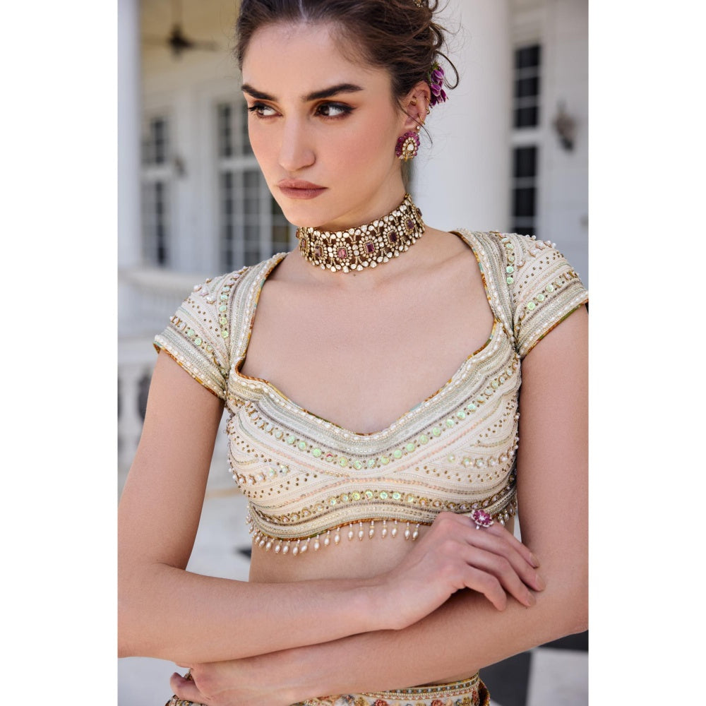KALISTA Yellow Draped Saree with Stitched Blouse