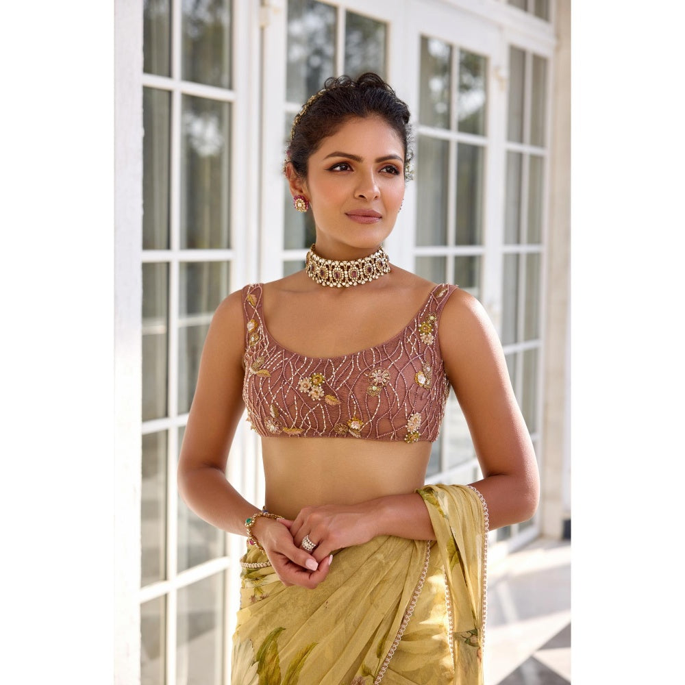 KALISTA Green Draped Saree with Stitched Blouse