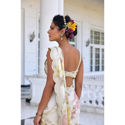 KALISTA White Draped Saree with Stitched Blouse