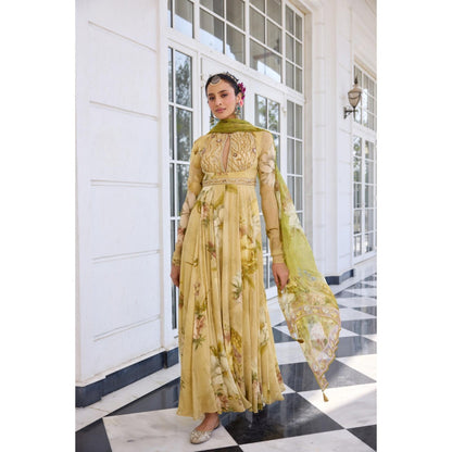 KALISTA Yellow Anarkali with Dupatta