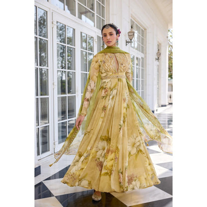 KALISTA Yellow Anarkali with Dupatta
