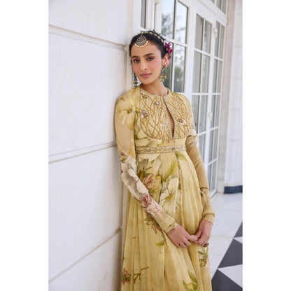KALISTA Yellow Anarkali with Dupatta