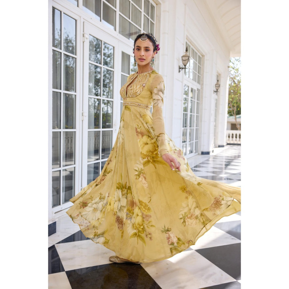 KALISTA Yellow Anarkali with Dupatta