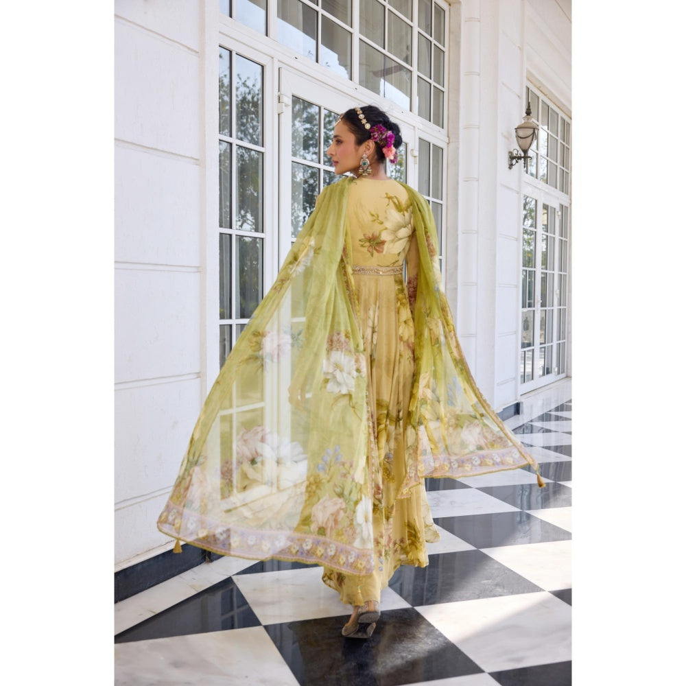 KALISTA Yellow Anarkali with Dupatta