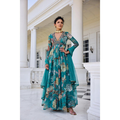 KALISTA Teal Anarkali with Dupatta