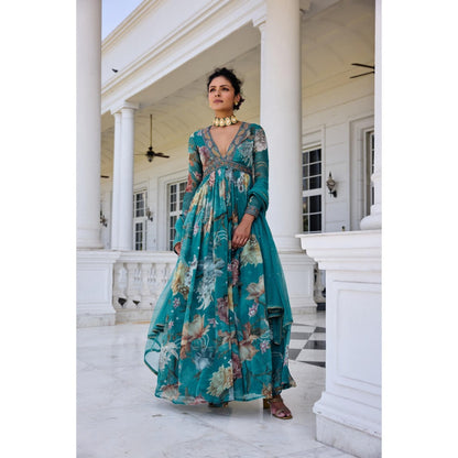 KALISTA Teal Anarkali with Dupatta