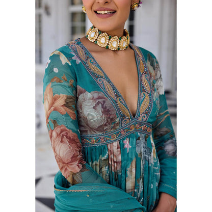 KALISTA Teal Anarkali with Dupatta