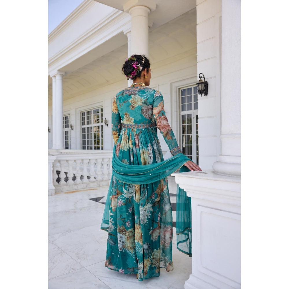 KALISTA Teal Anarkali with Dupatta