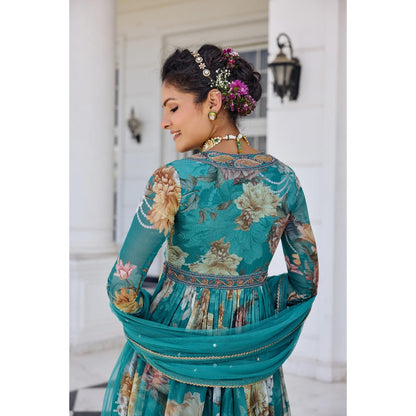 KALISTA Teal Anarkali with Dupatta