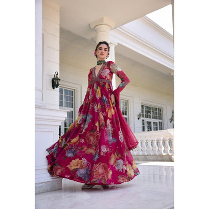 KALISTA Wine Anarkali with Dupatta