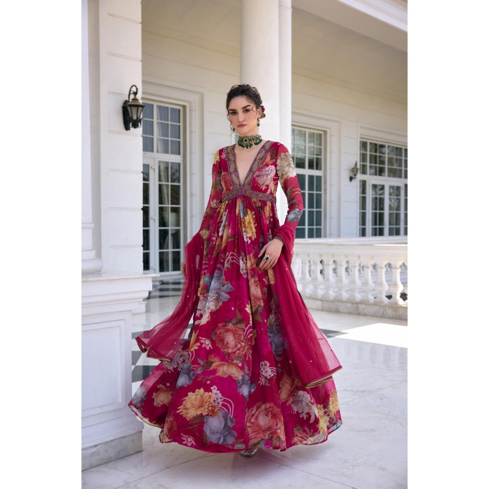 KALISTA Wine Anarkali with Dupatta