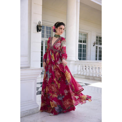 KALISTA Wine Anarkali with Dupatta