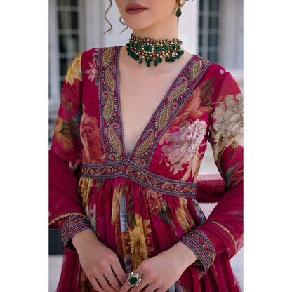 KALISTA Wine Anarkali with Dupatta