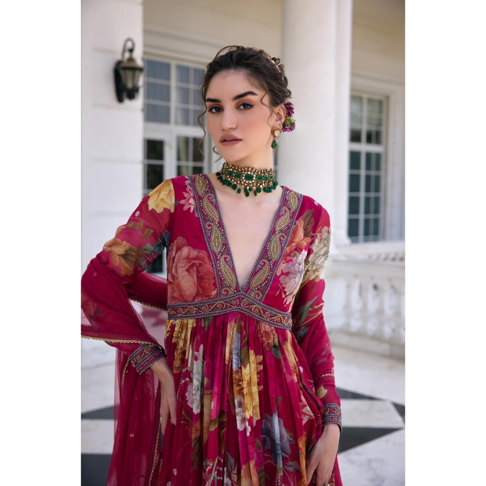 KALISTA Wine Anarkali with Dupatta
