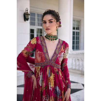 KALISTA Wine Anarkali with Dupatta