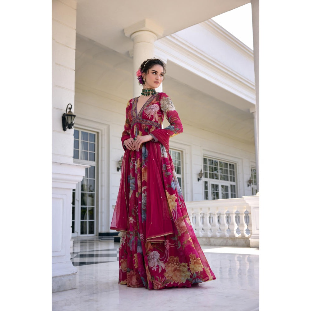 KALISTA Wine Anarkali with Dupatta