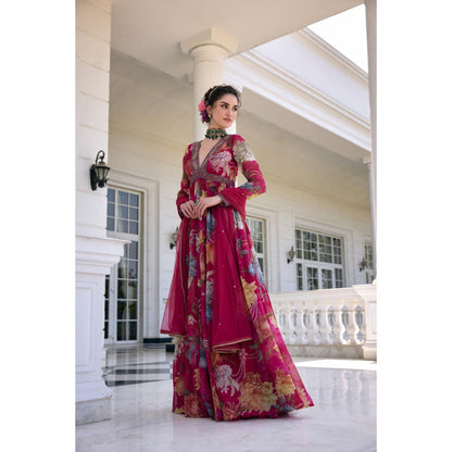 KALISTA Wine Anarkali with Dupatta