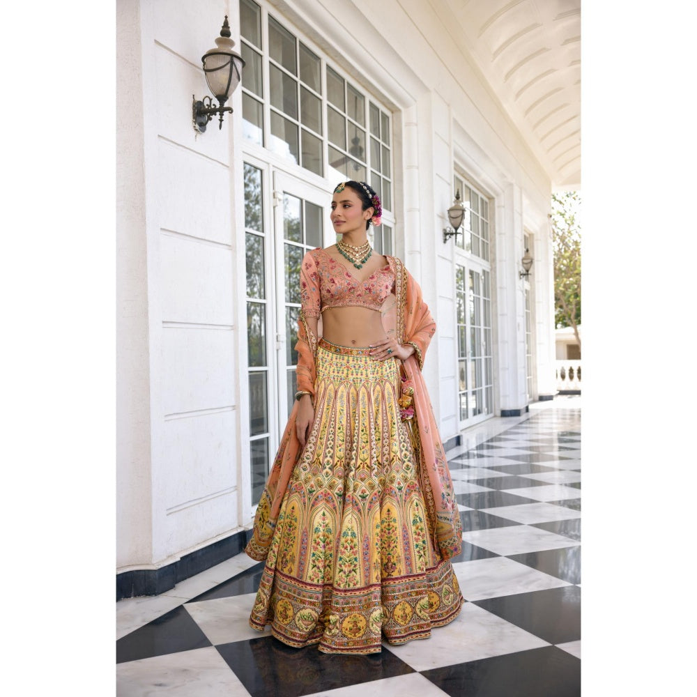 KALISTA Yellow Lehenga with Blouse and Dupatta