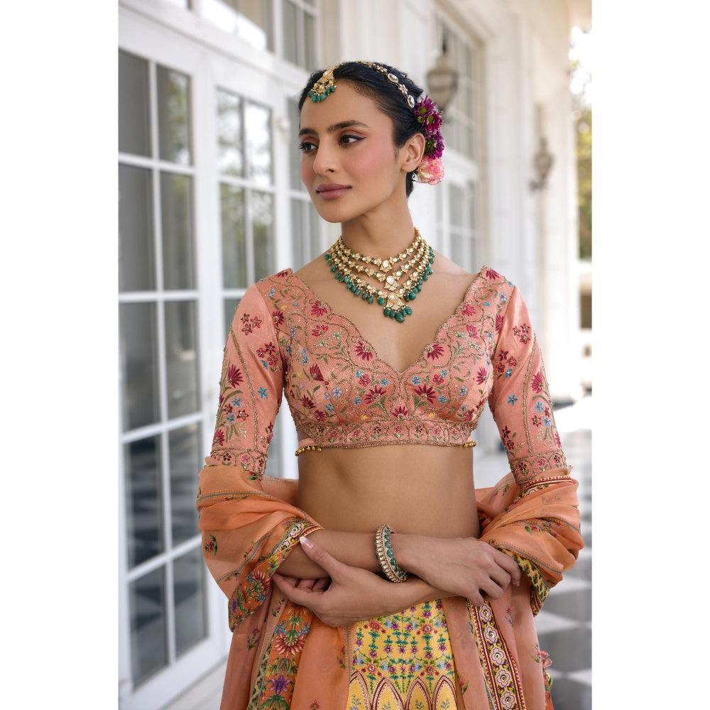 KALISTA Yellow Lehenga with Blouse and Dupatta